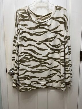 BiBi Olive and Ivory Zebra-Print Pullover